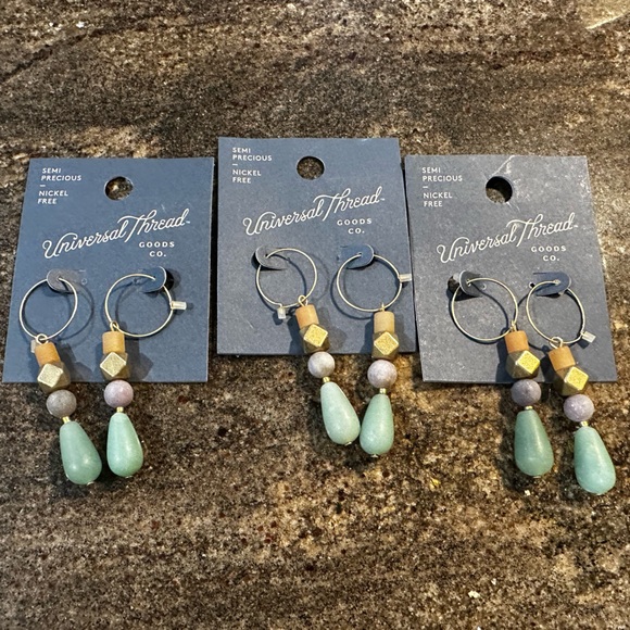 Universal thread hoop earrings Nickel Free Semi Precious stones NWT colors vary - Picture 2 of 3